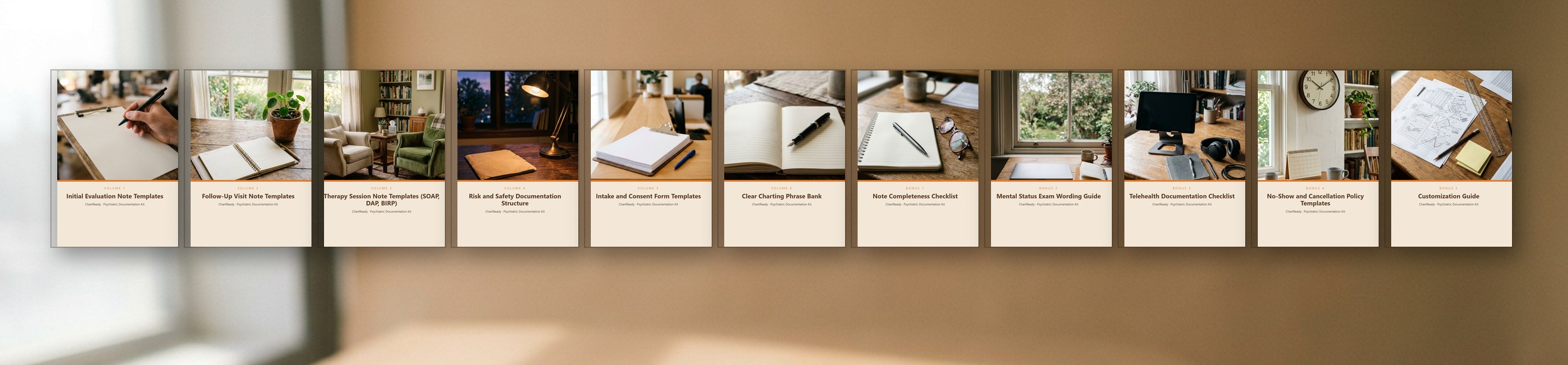 The 11 ChartReady PDF covers standing side by side
