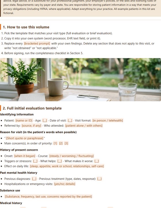 A page from the Initial Evaluation templates